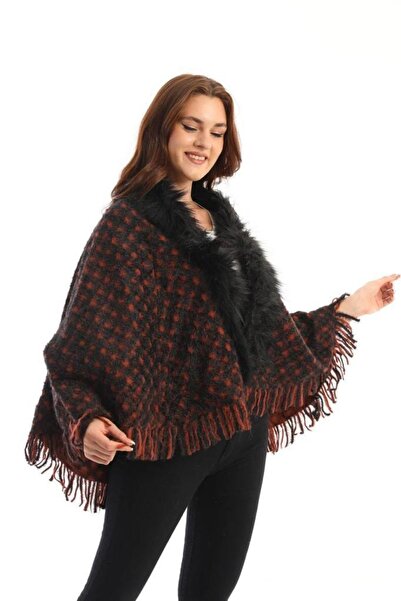 ARMİZA Circumcision Furry Tasseled Black Soft Winter Shoulder Shawl