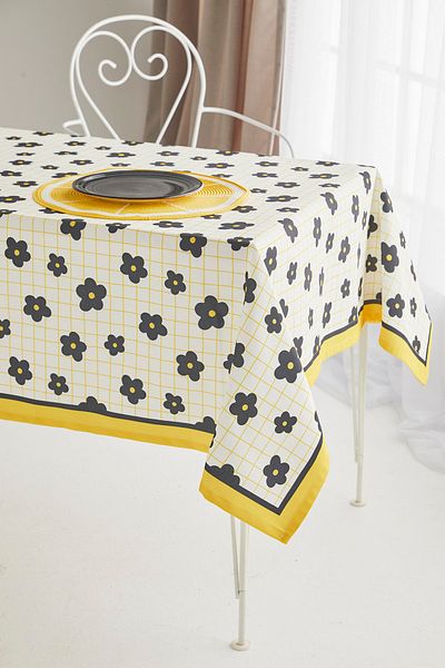 AYSHOME Ays Home Yellow Black Daisy Pattern Față de masă din țesătură