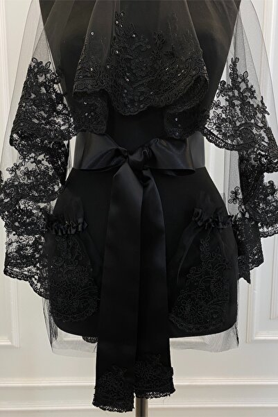 ZEYMERADE مجموعة حجاب الحناء السوداء، مجموعة حجاب الزفاف الأسود ذات النمط الرقيق مع أربطة