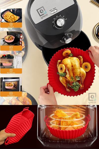 QNİAY Airfryer Mold Oil-Free Frying Hot Air Fryer Silicone Basket Mat Non-Stick Baking Oven Mat