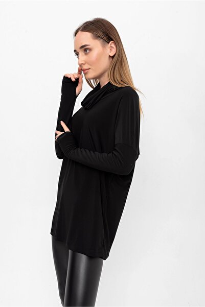 Laranor Μαύρη μπλούζα με λαιμόκοψη με μανίκια μισά γάντια με λεπτομέρειες