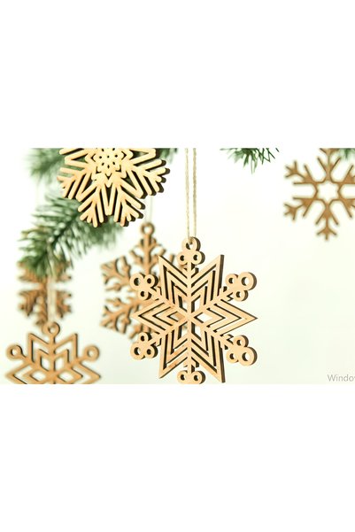 Elfora Christmas Pine Tree Ornament Mixed Wood Snowflake 6 Pieces