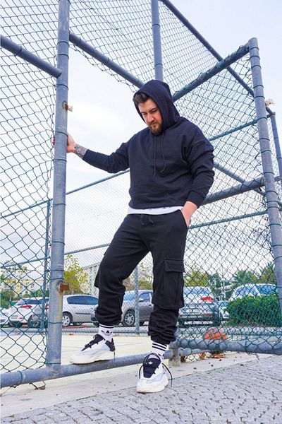 AUST GİYİM Σετ φούτερ με κουκούλα Cargo Loose Fit - Σετ φούτερ Oversize - Μαύρο