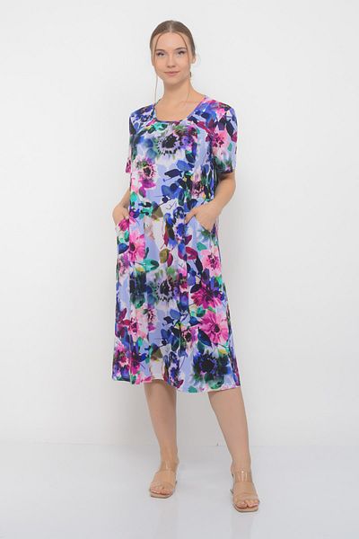 TUSSE Women's Purple Floral Patterned Pocketed Flowy Large Size Digital Patterned Viscose Short Sleeve Dress