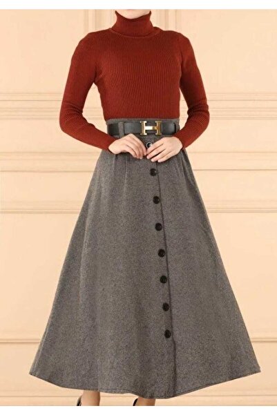 MODAMÜNASİP Γυναικείο πλεκτό πουλόβερ με ψηλό λαιμό κοτλέ