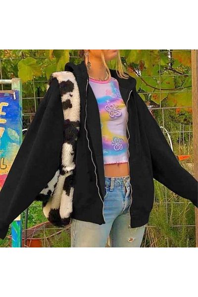 Touz Ζακέτα Street Style Απλό Oversize Μαύρη Unisex με κουκούλα