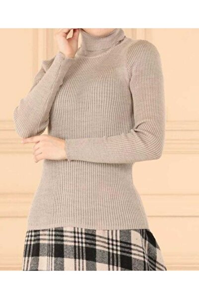 MODAMÜNASİP Γυναικείο πλεκτό πουλόβερ με ψηλό λαιμό κοτλέ