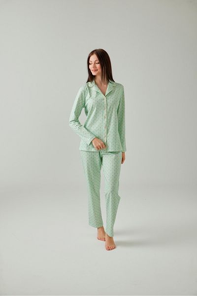 Pamuk & Pamuk Green Crispy Floral Front Buttoned Piping Pajama Set