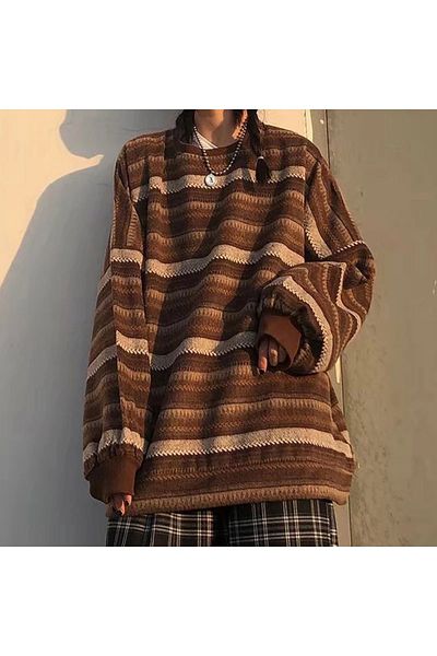 Köstebek Harajuku Fashion Streetwear Vintage Brown Striped Sweater