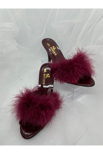 NİL Satin and Feather Bridal Slippers - Heeled