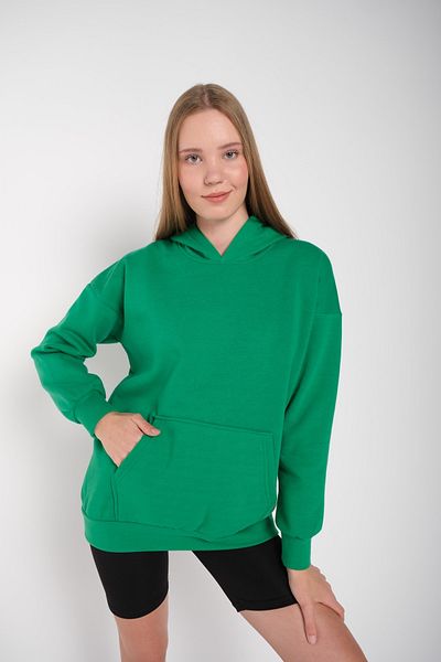 MODAGEN Hanorac oversize cu glugă de culoare uni verde pentru femei