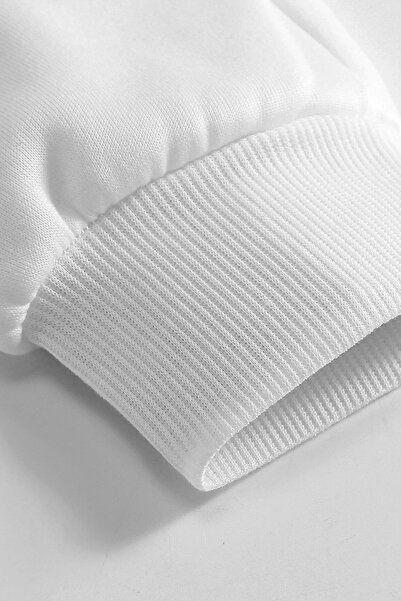 MODAGEN Hanorac alb oversize cu glugă cu imprimeu The Eyes unisex