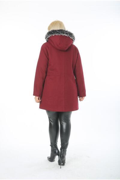 By Alba Collection Women's Short Gabardine Curly Inside Plus Size Coat Claret Red