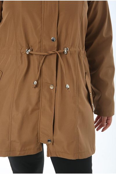 By Alba Collection Women's Tan Water Repellent Bondit Fabric Fur Hooded Large Size Coat