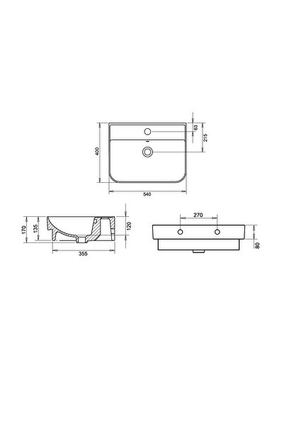 Turavit Luna 55 Cm Tezgah Üstü Lavabo