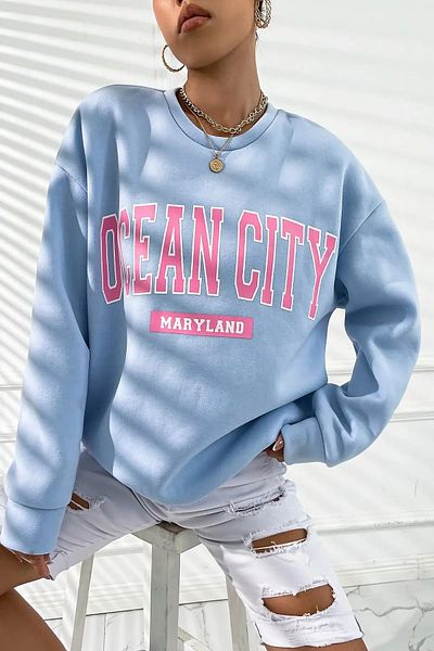Machetta Hanorac cu imprimeu Maryland, cu gât crew, Ocean City Maryland Indigo