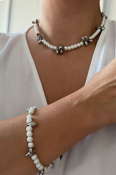 Liveyn Design Sparkling Pearl Necklace Bracelet Set