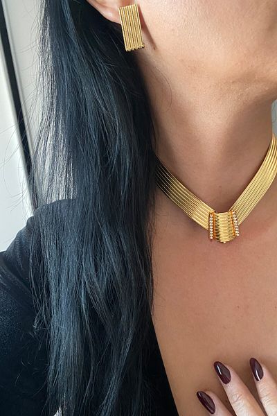 Liveyn Design Trabzon Wicker Necklace Earring Set