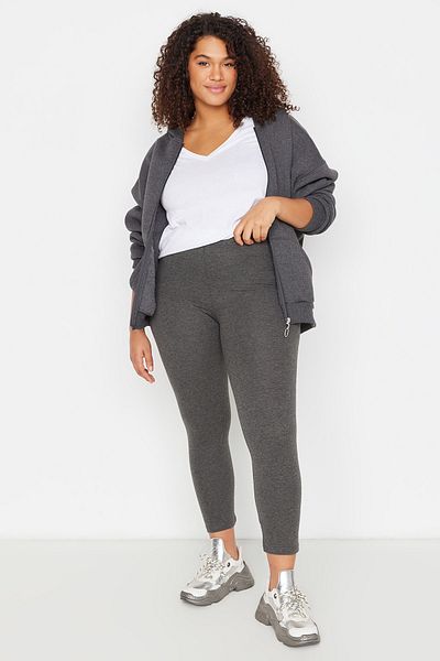 Trendyol Curve Plus Size Leggings - Gray - High Waist