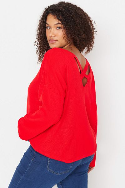 Trendyol Curve Red Cross Band Detailed Knitwear Sweater TBBAW23AN00021