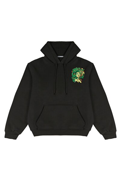 Welly Jones Unisex Medusa Printed Oversize Hooded Sweatshirt