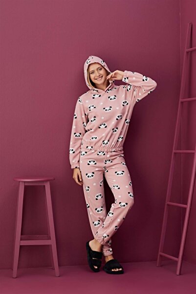 CALİA Women's Winter Warm Hooded Fleece Pajama Set