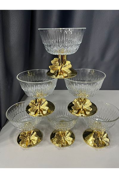 ŞENVER HOME Sugar Bowl Gold Footed Ice Cream Bowl with Butterfly Accessories Set of 6
