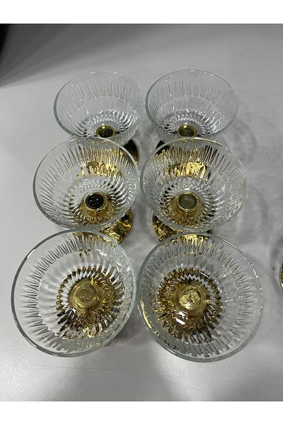 ŞENVER HOME Sugar Bowl Gold Footed Ice Cream Bowl with Butterfly Accessories Set of 6