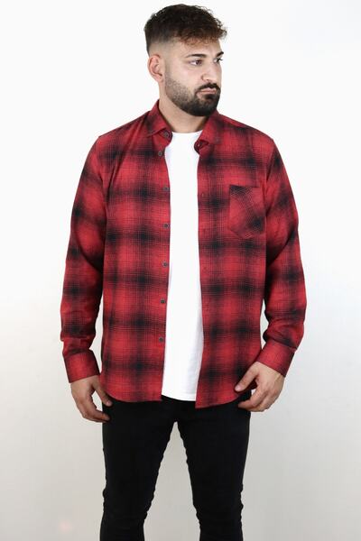 alenmeza Erkek Kırmızı Siyah Kışlık Melanj Oduncu Ekose/kareli Cepli Modern Fit Gömlek