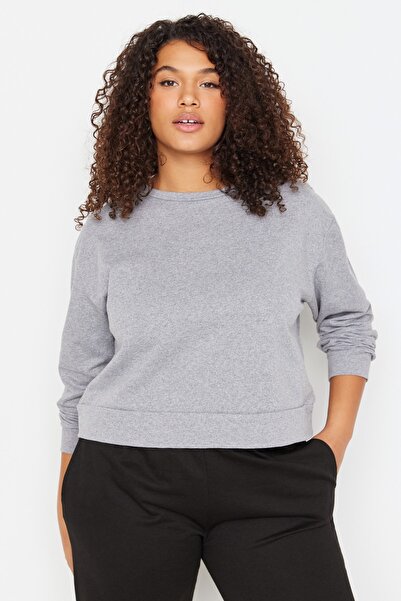 Trendyol Curve Gray Crew Neck Crop Thin Knitted Sweatshirt TBBAW23AO00098