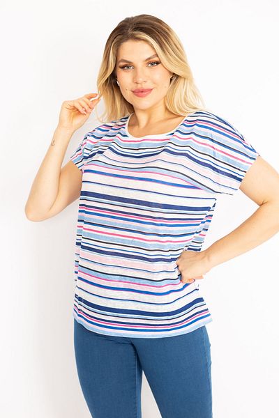 Şans Γυναικείο Plus Size Πολύχρωμο Χαμηλό Μανίκι Ριγέ 65n26208