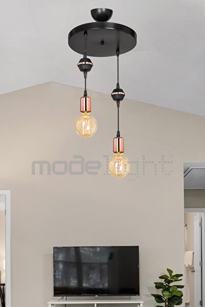 Modelight Akses 2li Siyah Bakır Dekoratif Avize Salon-oturma-çocuk-yatak Odas...