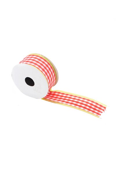 Lora Wedding 2.5m Kırmızı-beyaz Ekose Desenli Telli Kurdele 38mm