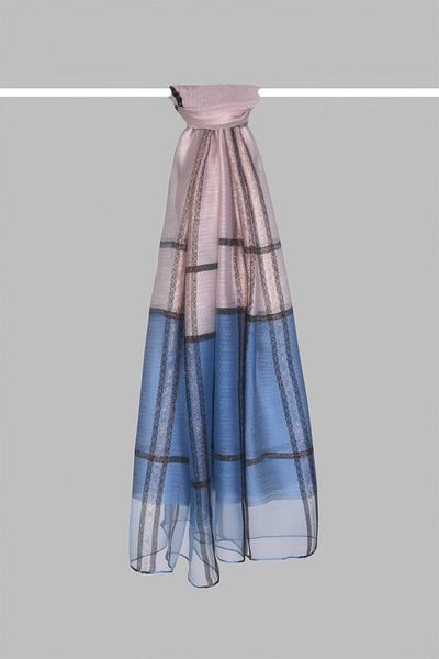 ARMANDA Double Colored Plaid Shawl - Denim Blue Color