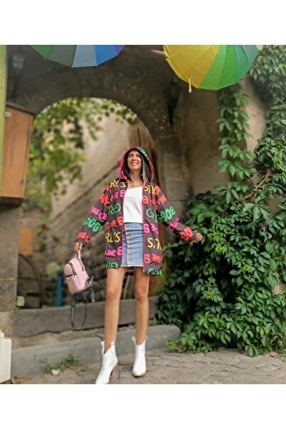 Hepsibitarz Kadın Siyah Kapüşonlu Astarlı Oversize Yağmurluk