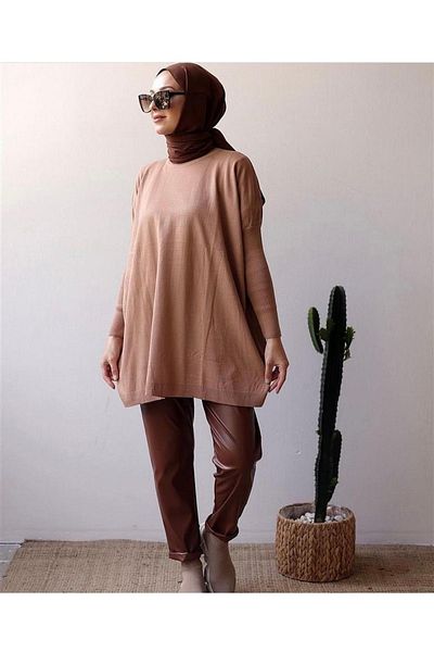 MODAMÜNASİP Wonderful Women's Half Turtleneck Knitwear Poncho Sweater Tunic