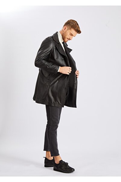 KARA DERİ Erkek Siyah Deri Treçkot