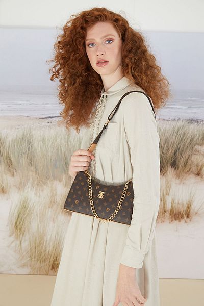 Pierre Cardin Brown Monogram Women's Shoulder Bag 05PO22Y1565