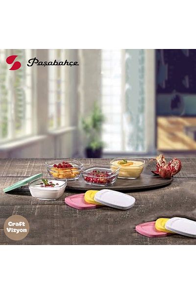 Paşabahçe Pudding Silicone Glass Storage Container with Lid Set of 4 for Breakfast