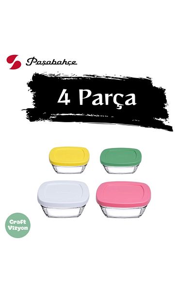 Paşabahçe Pudding Silicone Glass Storage Container with Lid Set of 4 for Breakfast