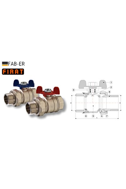FIRAT 1” Kelebek Kollu Küresel Vana ( Kırmızı Dış Dişli ) - 1 Adet