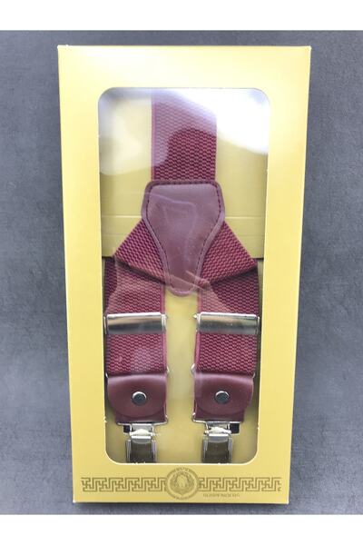 Elegans Giyim Aksesuar Bordo Petek Desen Pantolon Askısı