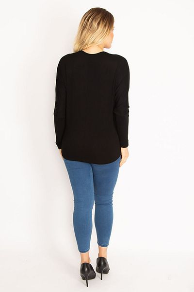 Şans Women's Large Size Black Stone Detailed Bat Sleeve Blouse 65n35191