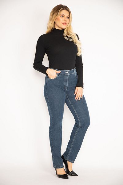 Şans Γυναικεία τζιν τζιν 65n35149 Large Size Navy Blue Elastic 5 Pocket