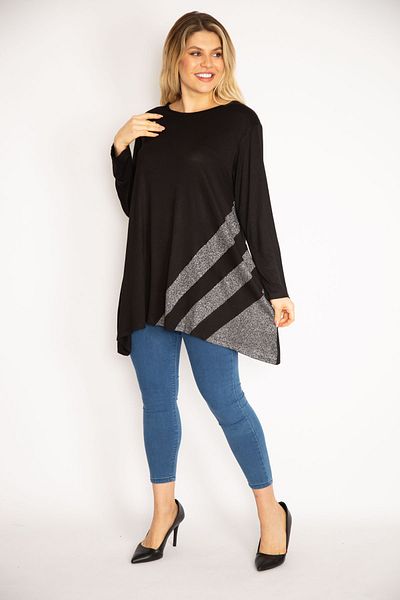 Şans Women's Large Size Black Glitter Detailed Tunic 65n35186