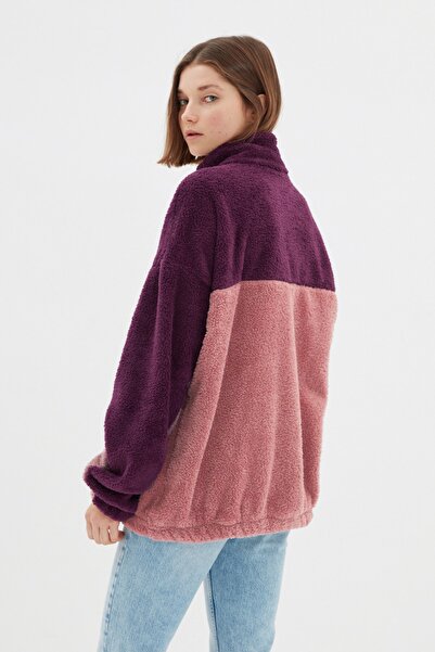 Trendyol Collection Μπλουζάκι UniSex Purple PluSh OverSize - Color Block, ζεστό TMNAW22SW1477