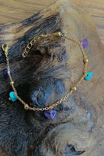 Natural Jewelleryy Women's Turquoise and Amethyst Glasses Chain and Bracelet Set
