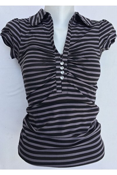 ICEFIELDS Kadın Slim Fit Taşlı V Yaka Tshırt