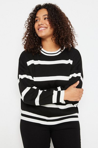 Trendyol Curve Pulover negru din tricot cu dungi TBBAW23AN00194