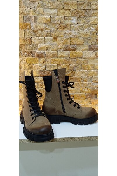 VOOG 21015 Vizon Nubuk Deri Fermuarlı Bağcıklı Bot